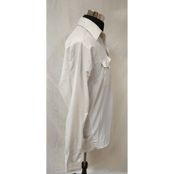Pan Handle Slim Mens 16-34 Beige Stripe Dots Long Sleeve Button Up Western Shirt - Picture 7 of 12